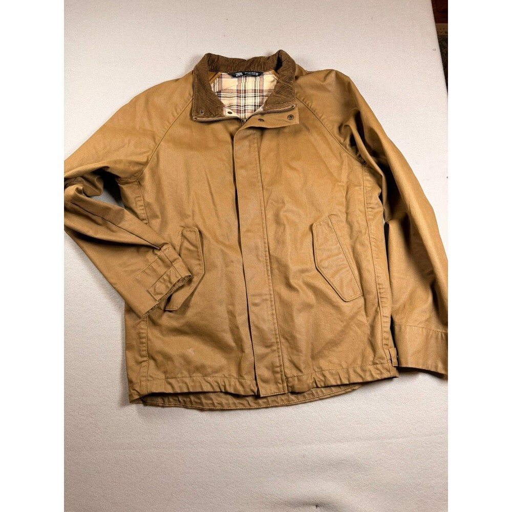 Small Mens ZARA Tan duck wax effect canvas Trucker Jacket